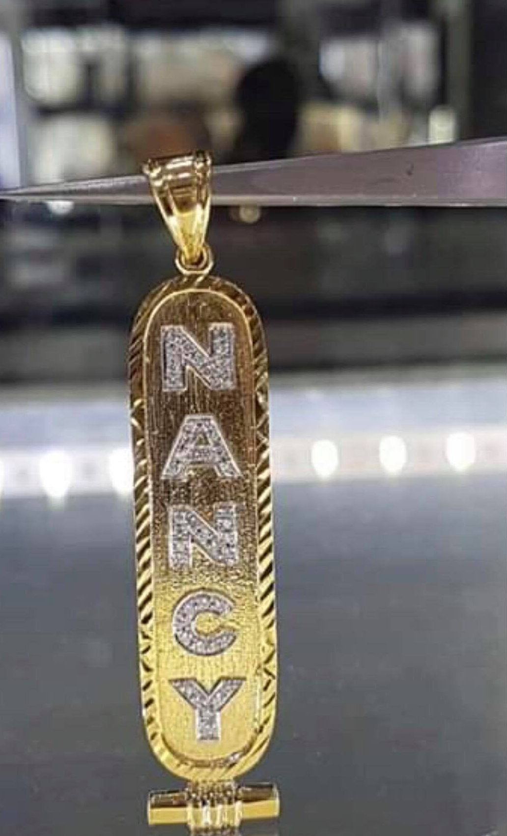 Cartouche Pendant Necklace Solid 18K Gold